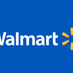 Walmart logo with white text and a yellow spark symbol on a blue background, designed by Toptrue.
