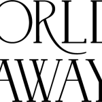 Black text logo displaying the words "Worlds Away" in uppercase letters on a transparent background, designed by Toptrue.