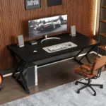 Y Shaped Leg Computer Desk, Black Oak 55 Inch_01