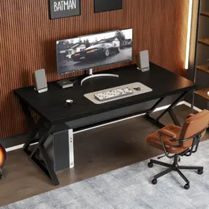 Y Shaped Leg Computer Desk, Black Oak 55 Inch_01
