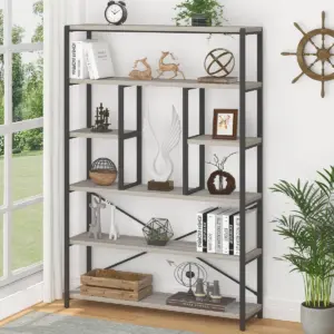 6 Tier Bookshelf, Light Gray Oak_02