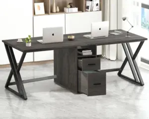 2 Person Desk with Storage Cabinet, Dark Gray Oak_01