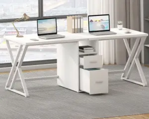 2 Person Desk with Storage Cabinet, White Oak_01