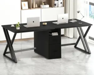 2 Person Desk with Storage Cabinet, Black Oak_01