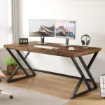 Y Shaped Leg Computer Desk, Rustic Brown 55 Inch_01