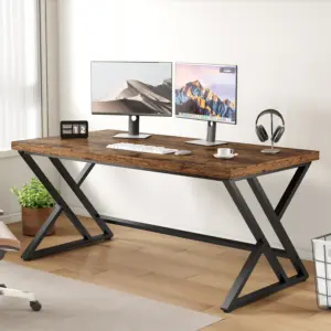 Y Shaped Leg Computer Desk, Rustic Brown 55 Inch_01