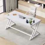 Y Shaped Leg Computer Desk, White Oak 55 Inch_01