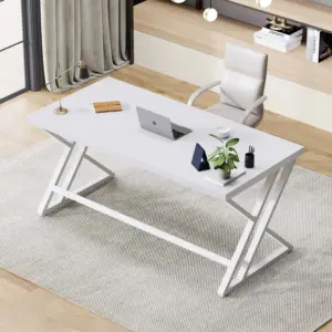 Y Shaped Leg Computer Desk, White Oak 55 Inch_01