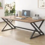 Long Y Shaped Leg Computer Desk, Rustic Oak 78.74 Inch_01
