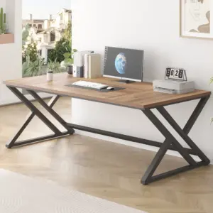Long Y Shaped Leg Computer Desk, Rustic Oak 78.74 Inch_01