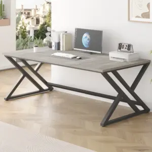 Long Y Shaped Leg Computer Desk, Light Grey Oak 78.74 Inch_01