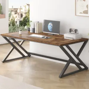 Long Y Shaped Leg Computer Desk, Rustic Brown 78.74 Inch_01