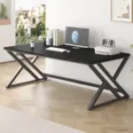Long Y Shaped Leg Computer Desk, Black Oak 78.74 Inch_01