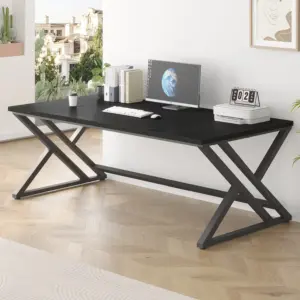 Long Y Shaped Leg Computer Desk, Black Oak 78.74 Inch_01