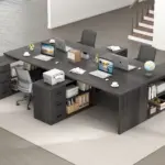 L Shaped Computer Desk with 3 Drawers, Dark Gray Oak_01