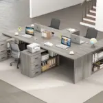 L Shaped Computer Desk with 3 Drawers, Light Grey Oak _01