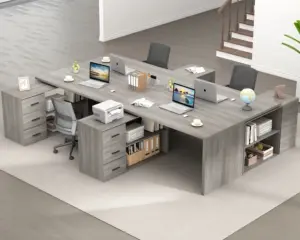 L Shaped Computer Desk with 3 Drawers, Light Grey Oak _01