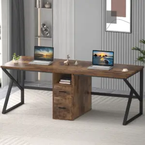 2 Person Computer Desk with File Drawer, Rustic Brown_01
