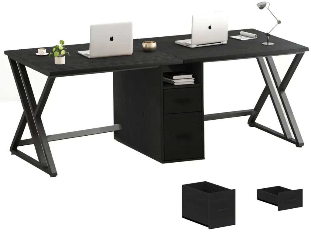 2 Person Desk with Storage Cabinet, Black Oak_02