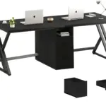2 Person Desk with Storage Cabinet, Black Oak_02