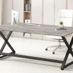 X Shaped Leg Computer Desk, Light Grey Oak 60 Inch_01