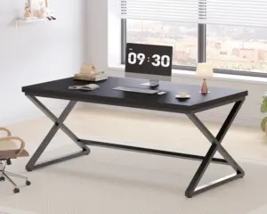 X Shaped Leg Computer Desk, Black Oak 60 Inch_01