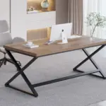 X Shaped Leg Computer Desk, Rustic Oak 60 Inch_01