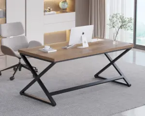 X Shaped Leg Computer Desk, Rustic Oak 60 Inch_01
