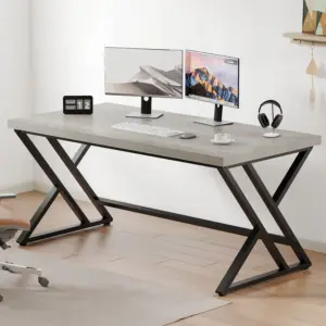 Y Shaped Leg Computer Desk, Light Grey Oak 55 Inch_01