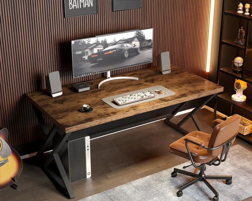 Y Shaped Leg Computer Desk, Rustic Brown 55 Inch_02