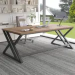 Long Y Shaped Leg Computer Desk, Rustic Oak 78.74 Inch_02