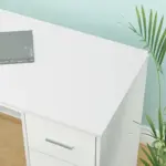 L Shaped Computer Desk with Six Drawers, White Oak _02