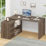 L Shaped Computer Desk with 3 Drawers, Rustic Oak _02