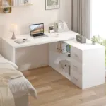 L Shaped Computer Desk with 3 Drawers, White Oak _02