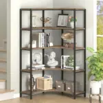 The 02.01.C_结果 is a black-framed five-tier corner shelf, perfect for showcasing decor, books, or storage items. It fits stylishly in bright spaces near windows or stairs and supports OEM/ODM customization to match your unique needs.