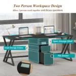 2 Person Desk with Storage Cabinet, Black Oak_03