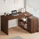 L Shaped Computer Desk with 3 Drawers, Walnut_03