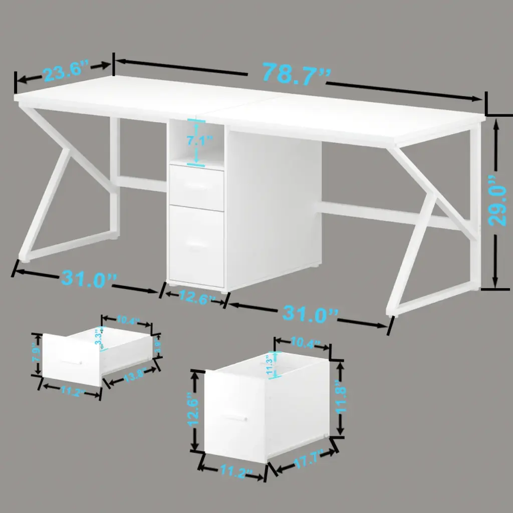 2 Person Computer Desk with File Drawer, White Oak_03