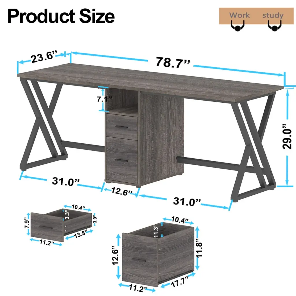 2 Person Desk with Storage Cabinet, Dark Gray Oak_04