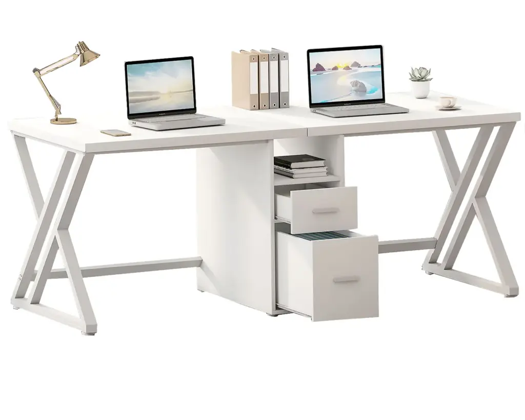 2 Person Desk with Storage Cabinet, White Oak_04