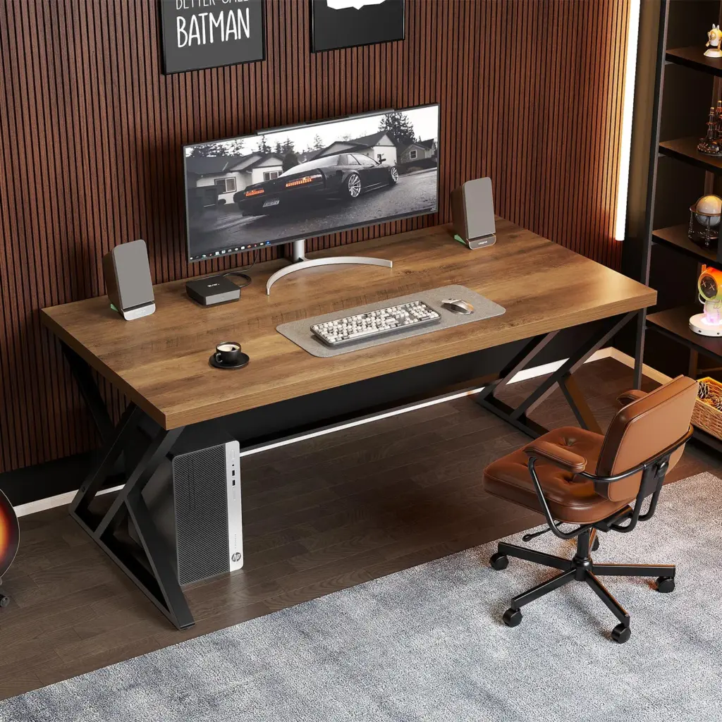 Y Shaped Leg Computer Desk, Rustic Oak 55 Inch_03