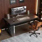 Y Shaped Leg Computer Desk, Dark Gray Oak 55 Inch_03