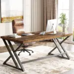 Y Shaped Leg Computer Desk, Rustic Brown 55 Inch_03