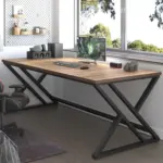 Long Y Shaped Leg Computer Desk, Rustic Oak 78.74 Inch_03