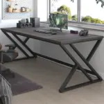 Long Y Shaped Leg Computer Desk, Dark Gray Oak 78.74 Inch_03
