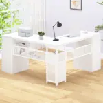 L Shaped Computer Desk with Six Drawers, White Oak _03