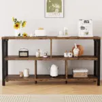 03.01.C_结果: Three-tier wooden kitchen shelf featuring appliances, storage containers, sunflowers in a vase, and a coffee machine beside framed floral art—perfect for ODM/OEM customization to fit your brand's needs.