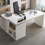 L Shaped Computer Desk with 3 Drawers, White Oak _03