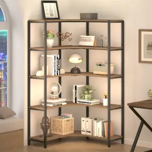 5 Tier L-Shaped Bookshelf, Rustic Oak_08