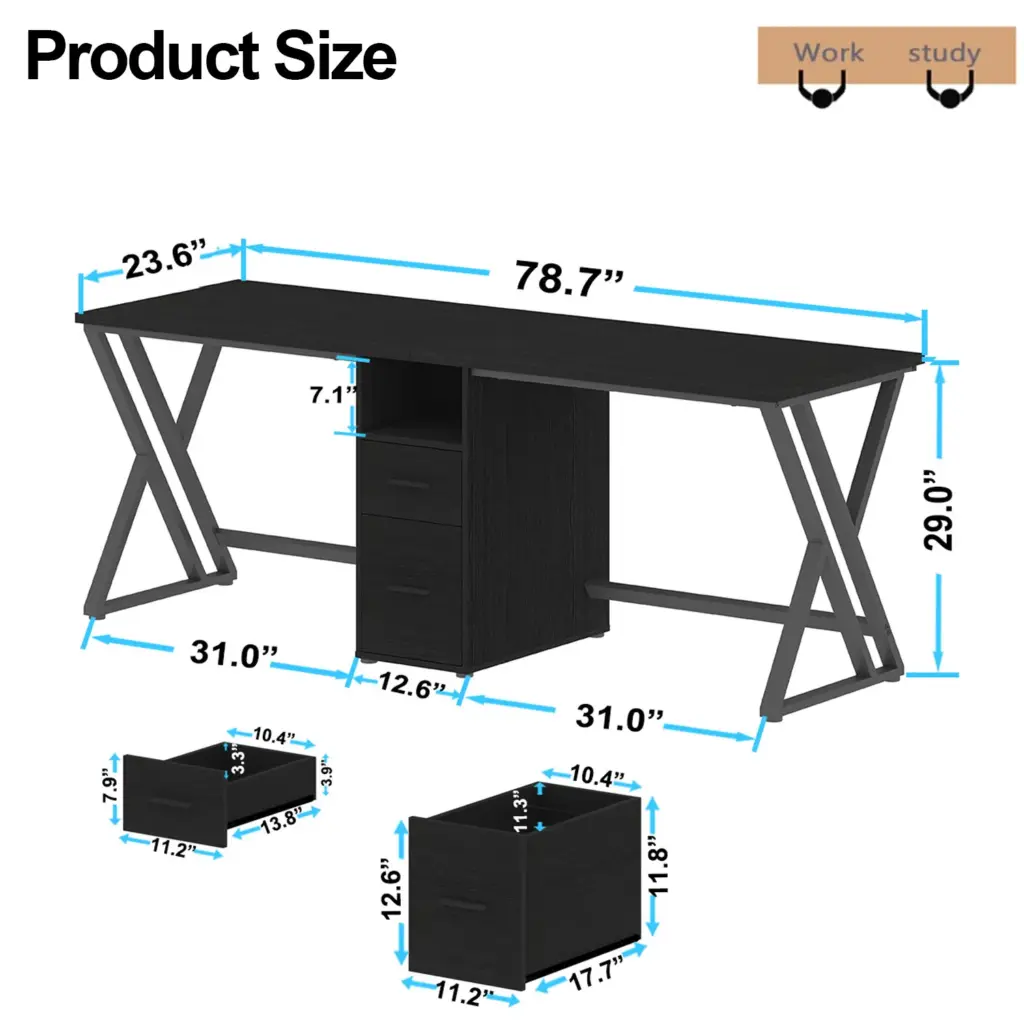 2 Person Desk with Storage Cabinet, Black Oak_04